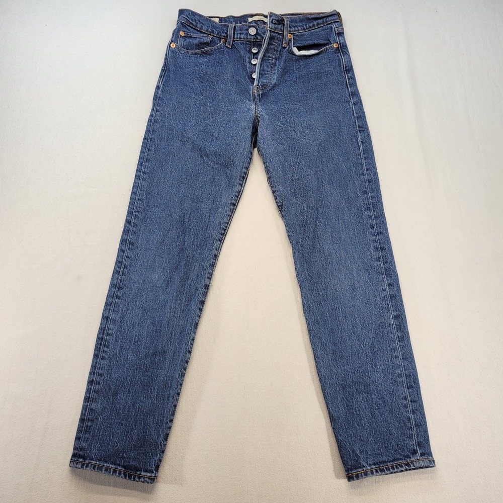 Levis Wedgie Straight Jeans Womens 28 Blue High Rise Button Fly Denim